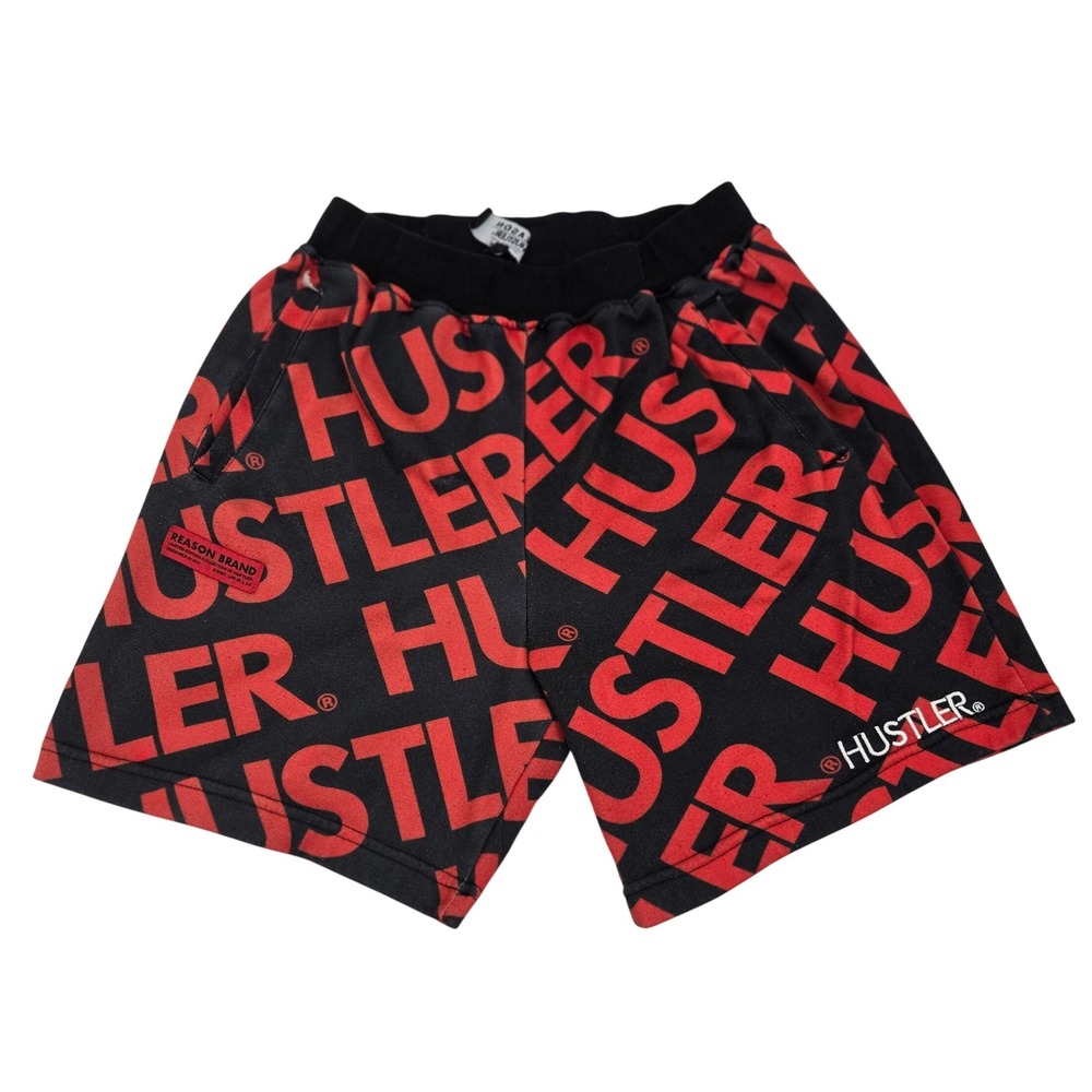Reason Brand x Hustler Shorts Men S Black Red All Over Print Logo Sweat 2021‎